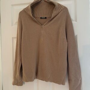Tan Ribbed Half-Zip Sweater
